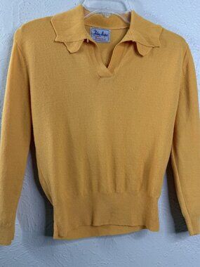 Vtg Helen Harper S/M Bouclon Knit Collared Sweater Orange Polo Top EUC